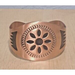 Vintage Native American Cuff Bracelet Sun Symbol Solid Copper
